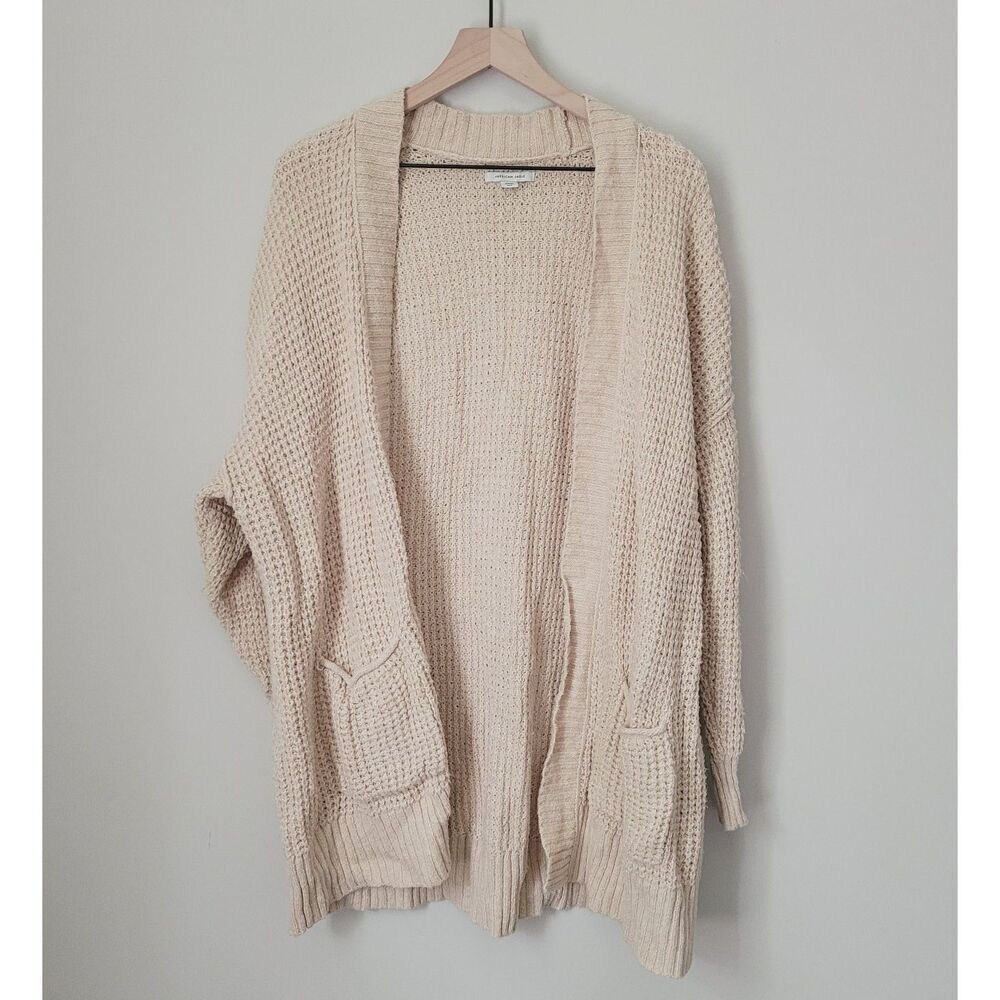 American Eagle Knit Open Front Cardigan in Tan Size Medium